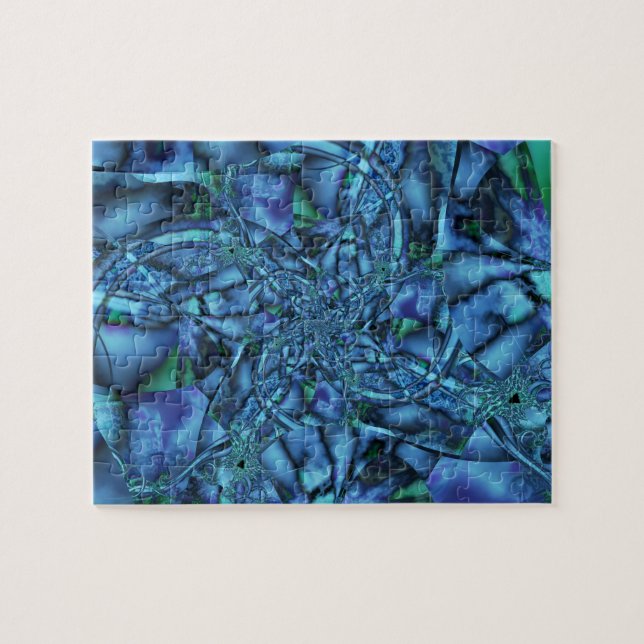 Fraktal mit Blau-Grau- und Grün-geometrischen Form (Horizontal)