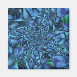 Fraktal mit Blau-Grau- und Grün-geometrischen Form Magnet