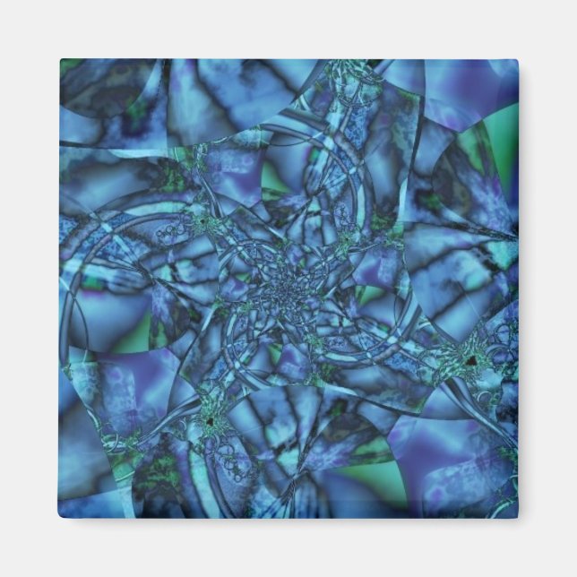 Fraktal mit Blau-Grau- und Grün-geometrischen Form Magnet (Vorne)