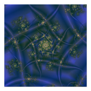 Fraktal mit blauer Gelbfärbung und grünen Spiralbr Poster