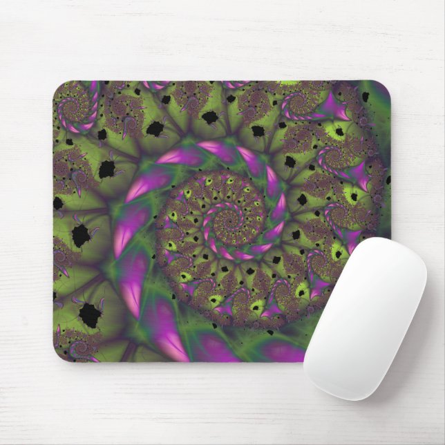 Fraktal mit grünen Lila und rosa Petalformen Mousepad (Mit Mouse)