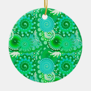 Fraktal mit wirbelnden Motiven, Jade, Türkis, Aqua Keramik Ornament