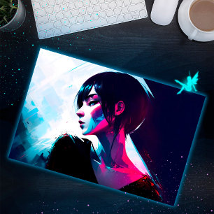 Fraktal Neon Cyber Light und Dark Stylish Postkarte