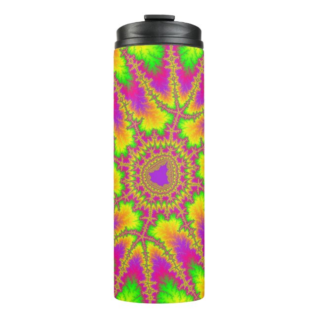 Fraktal Neon Rainbow Thermosbecher (Vorderseite)