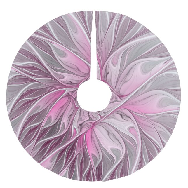 Fraktal Pink Blume Star, Blumenfantasiemuster Polyester Weihnachtsbaumdecke (Vorderseite)