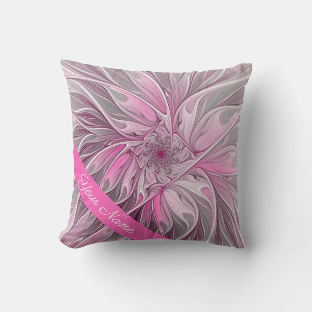 Fraktal Rosa Blume Traum, Blumen Fantasie Name Kissen (Vorderseite)