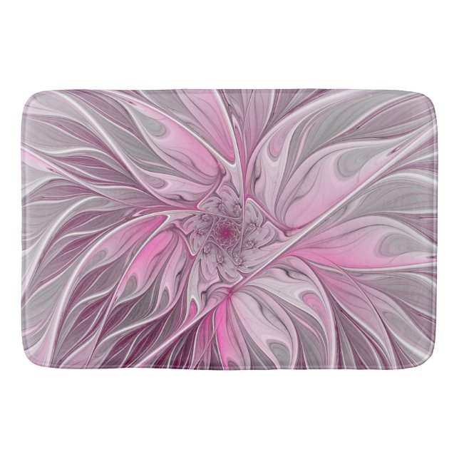 Fraktal Rosa Blume Traum, Blumenfantasy Muster Badematte (Vorderseite)