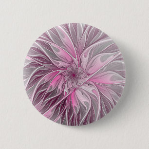 Fraktal Rosa Blume Traum, Blumenfantasy Muster Button