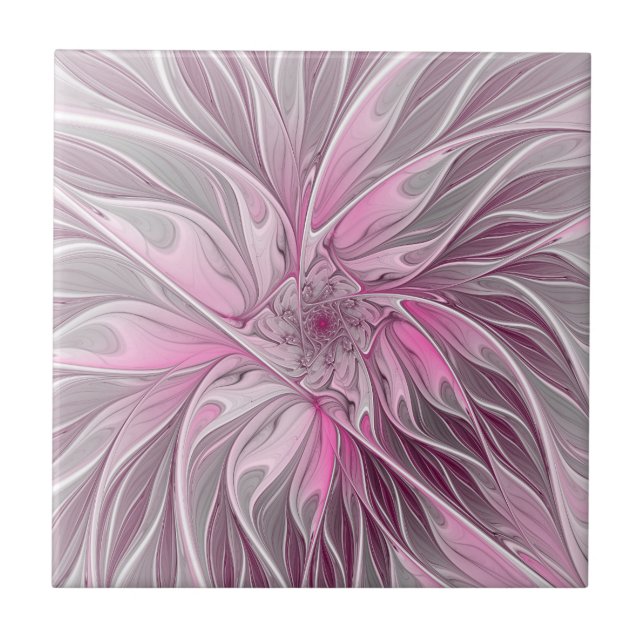 Fraktal Rosa Blume Traum, Blumenfantasy Muster Fliese (Vorderseite)