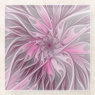 Fraktal Rosa Blume Traum, Blumenfantasy Muster Glasuntersetzer