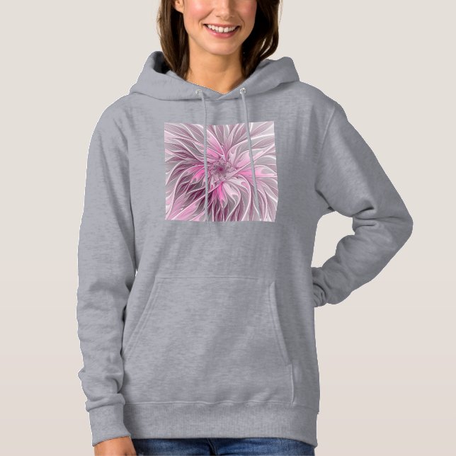 Fraktal Rosa Blume Traum, Blumenfantasy Muster Hoodie (Vorderseite)