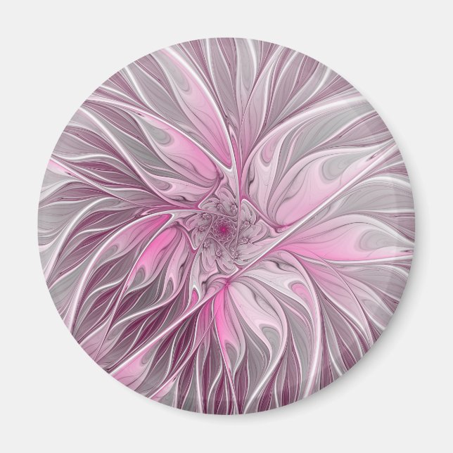 Fraktal Rosa Blume Traum, Blumenfantasy Muster Magnet (Vorne)