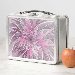 Fraktal Rosa Blume Traum, Blumenfantasy Muster Metall Brotdose