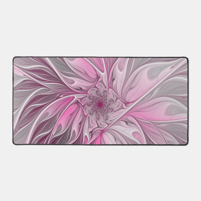 Fraktal Rosa Blume Traum, Blumenfantasy Muster Schreibtischunterlage (Vorderseite)
