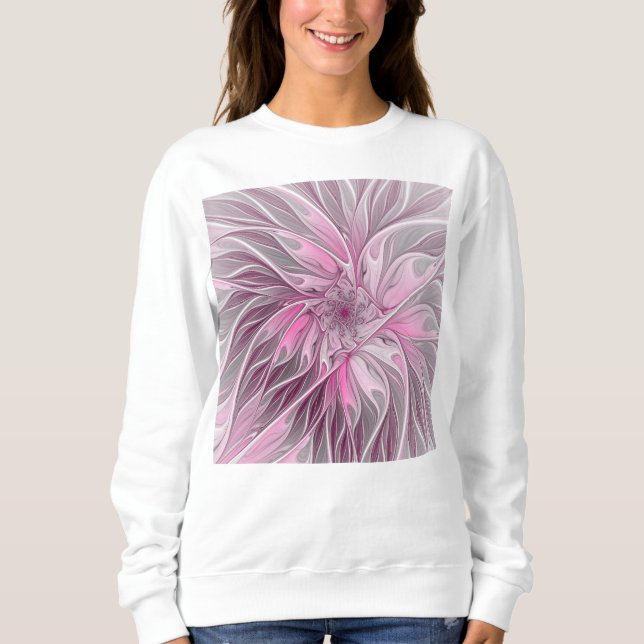 Fraktal Rosa Blume Traum, Blumenfantasy Muster Sweatshirt (Vorderseite)