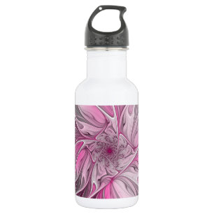 Fraktal Rosa Blume Traum, Blumenfantasy Muster Trinkflasche