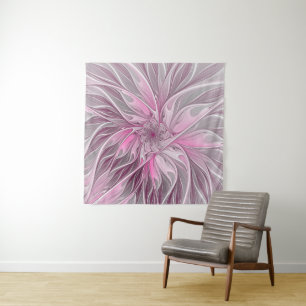 Fraktal Rosa Blume Traum, Blumenfantasy Muster Wandteppich