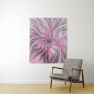 Fraktal Rosa Blume Traum, Blumenfantasy Muster Wandteppich