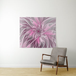 Fraktal Rosa Blume Traum, Blumenfantasy Muster Wandteppich