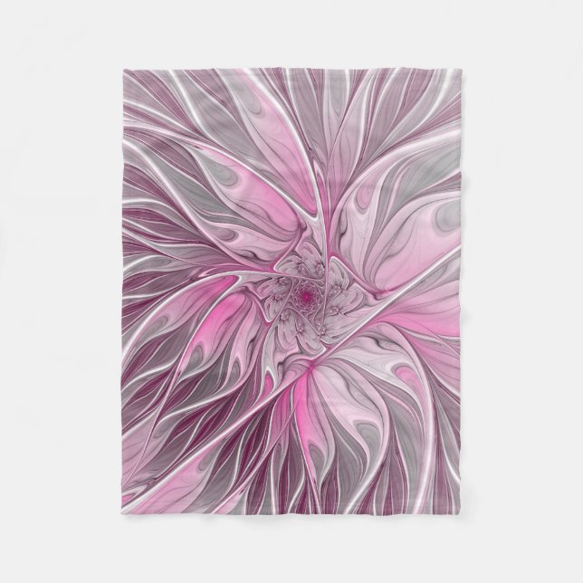 Fraktal Rosa Blume Traum, Blumenmuster Fleecedecke (Vorderseite)
