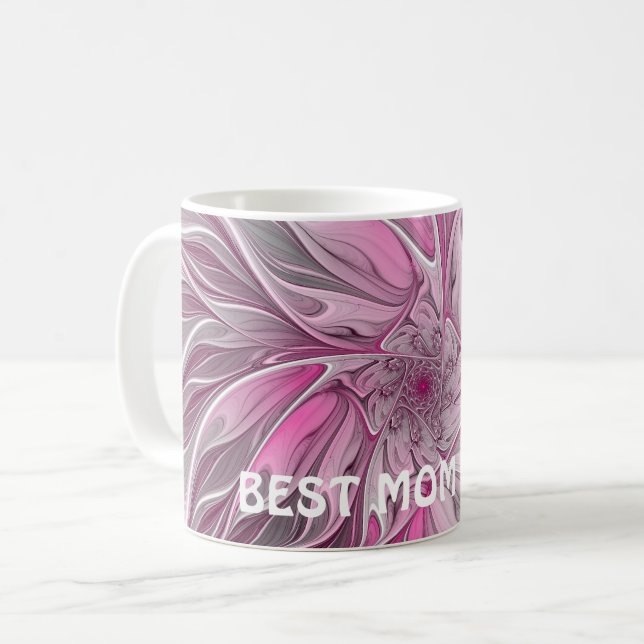 Fraktal Rosa Blume Traum, Fantasy Beste Mama Kaffeetasse (Vorderseite Links)