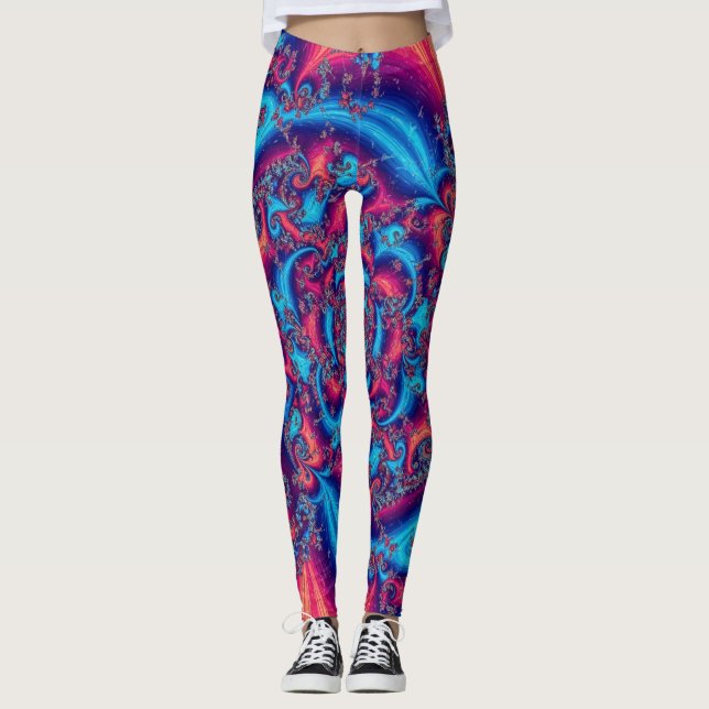 Fraktal, rosa, Lila und blau Leggings (Vorderseite)