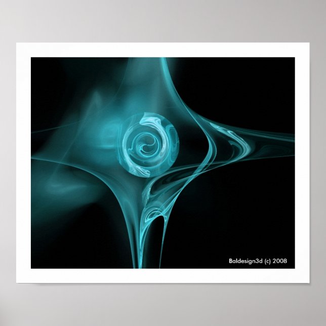 FRAKTAL ROSE, blaues Turquase Poster (Vorne)