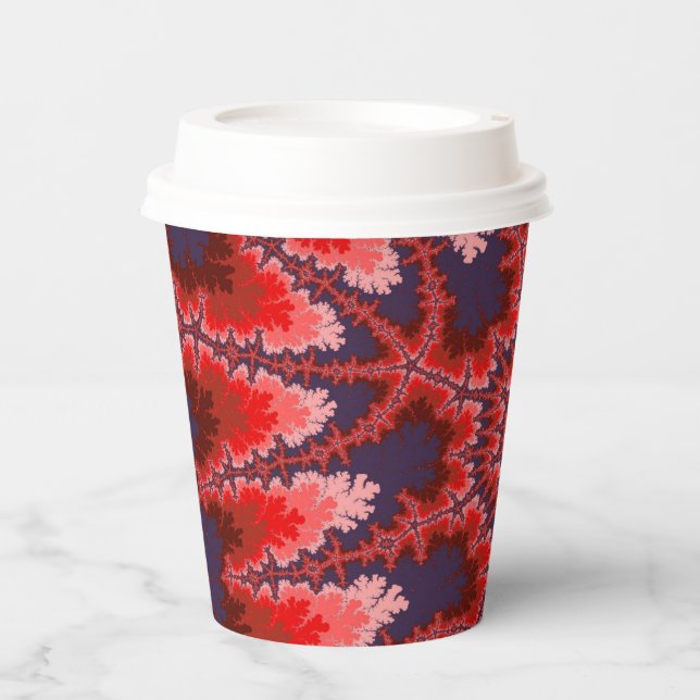 Fraktal Rot, Blau und Rosa Geburtstag Pappbecher (Vorderseite)