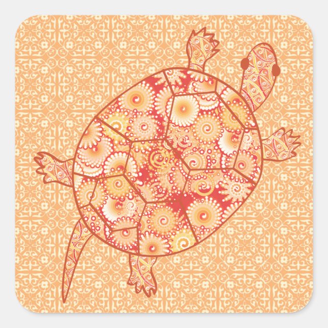 Fraktal-Schildkröte - Mandarinen Quadratischer Aufkleber (Vorderseite)