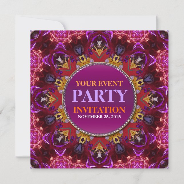 Fraktal Stickerei mandala Party Einladung (Vorderseite)