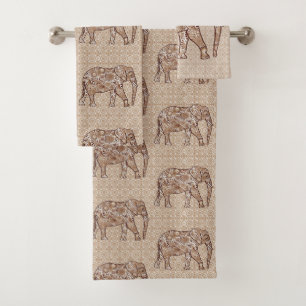 Fraktal-Strudelelefant, Brown und Taupe Badhandtuch Set