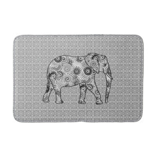 Fraktal Swirl Elephant, grau, schwarz und weiß Badematte