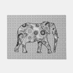 Fraktal Swirl Elephant, grau, schwarz und weiß Fußmatte