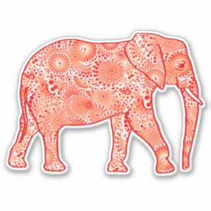 Fraktal Swirl Elephant, Korallenorange und Weiß Aufkleber