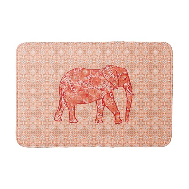 Fraktal Swirl Elephant, Korallenorange und Weiß Badematte (Vorderseite)