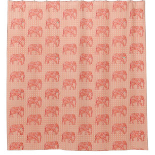 Fraktal Swirl Elephant, Korallenorange und Weiß Duschvorhang