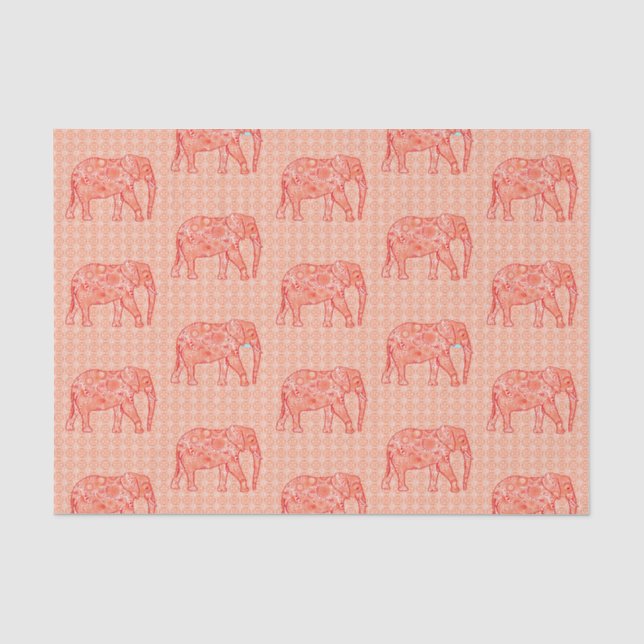 Fraktal Swirl Elephant, Korallenorange und Weiß Seidenpapier (Vorderseite)