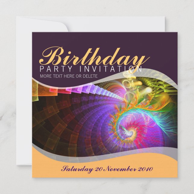 Fraktal Swirl Geburtstagsparty Einladung (Vorderseite)