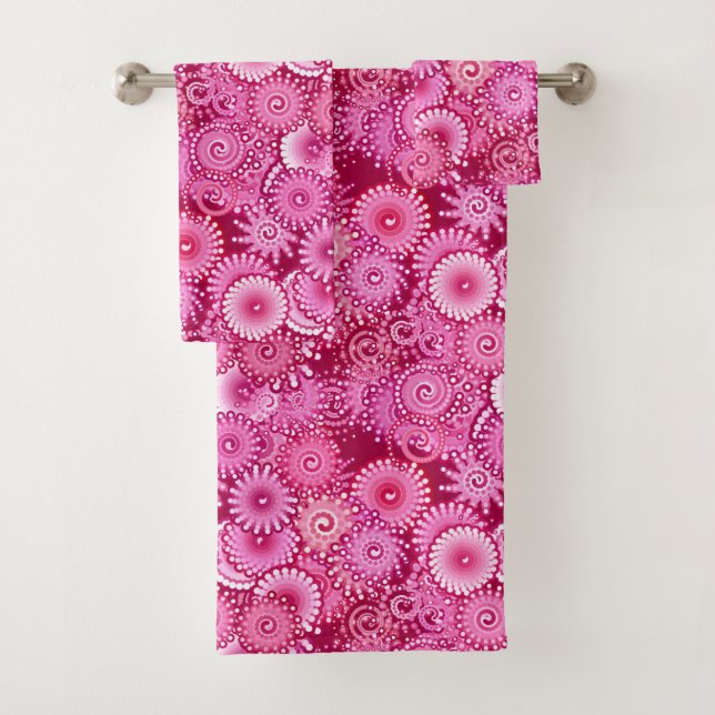 Fraktal Swirl Pattern, Magenta, Pink und Burgund Badhandtuch Set (Insitu)
