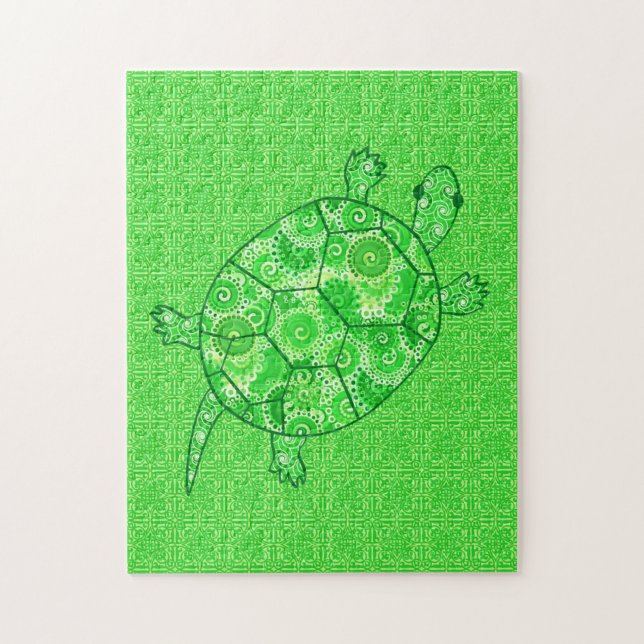 Fraktal Swirl Schildkröte Limon und Smaragdgrün (Vertikal)