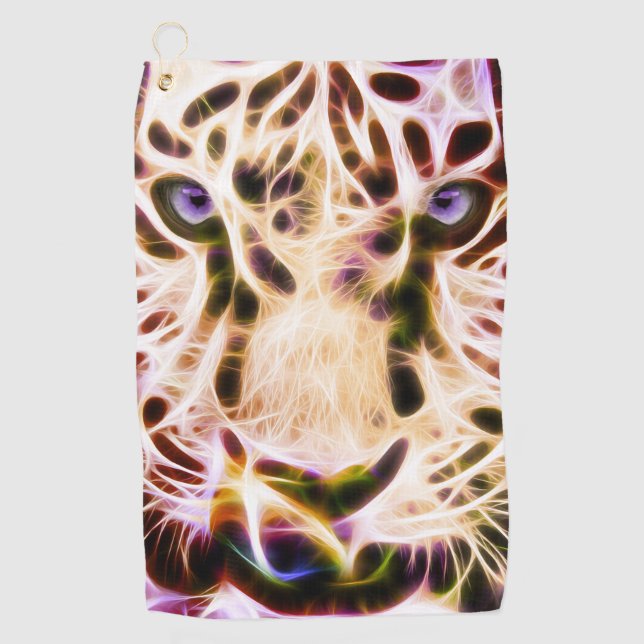 Fraktal Tiger Closeup - Orange Golfhandtuch (Vorderseite)