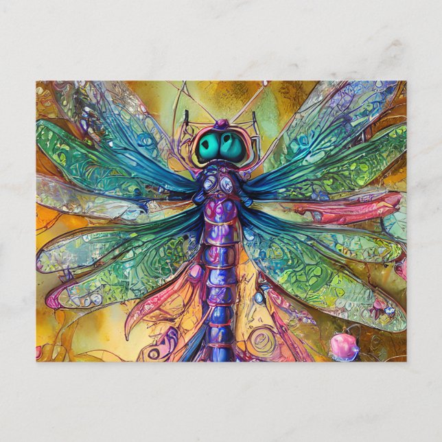 Fraktal Watercolor Dragonfly Postkarte (Vorderseite)