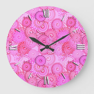 Fraktal wirbeln, rosa und fuchsisch große wanduhr