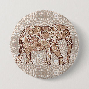 Fraktal wirbelnder Elefant - braun und taupe Button