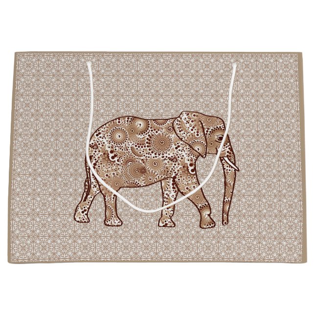 Fraktal wirbelnder Elefant - braun und taupe Große Geschenktüte (Vorderseite)