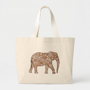 Fraktal wirbelnder Elefant - braun und taupe Jumbo Stoffbeutel