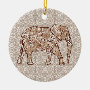 Fraktal wirbelnder Elefant - braun und taupe Keramik Ornament