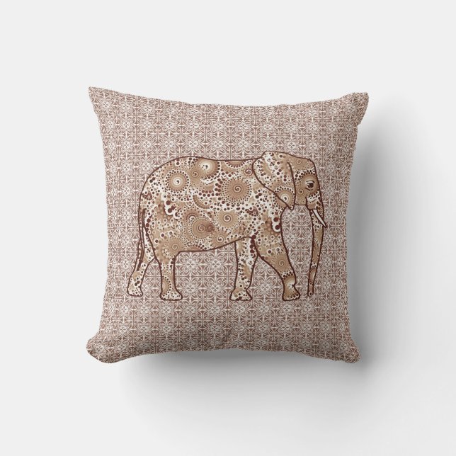 Fraktal wirbelnder Elefant - braun und taupe Kissen (Vorderseite)