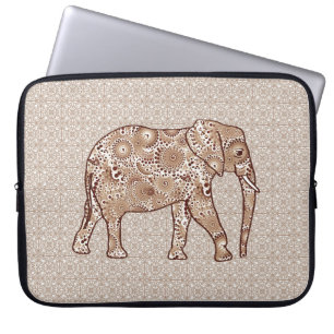 Fraktal wirbelnder Elefant - braun und taupe Laptopschutzhülle