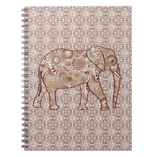 Fraktal wirbelnder Elefant - braun und taupe Notizblock